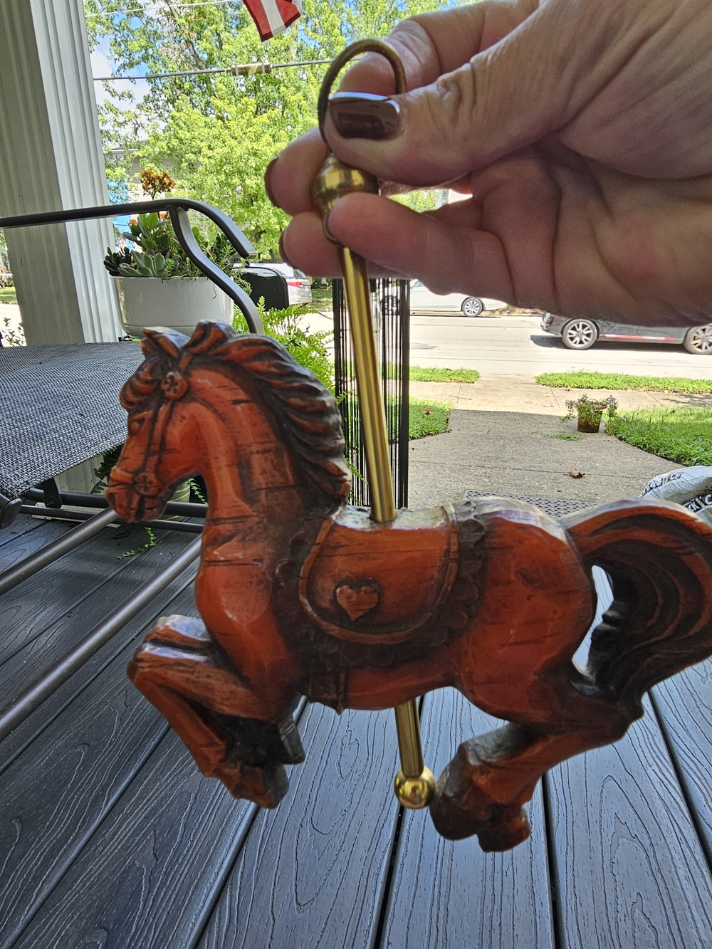 Vintage Crowning Touch Collection Carousel Horse Wall Hanging Wood & Brass Decor